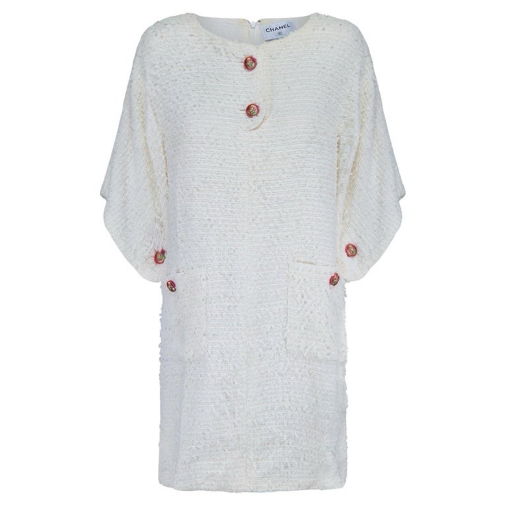 CHANEL 2017 Cream white tweed Dress 38